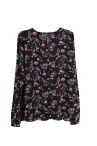 Flower-Print Long-Sleeve Old Fashion Polyeater Blouse With Keyhole Detail Factory