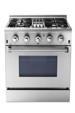 30 Inch Stainless Steel 4 Burner Freestanding Dual Fuel  Gas Range With 4.2 Cu.ft Oven Capacity