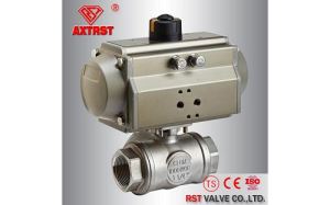 Stainless Steel T/L Port Reduce Port Thread Floating 1000WOG Three Way Ball Valve with Pneumatic Actuator, CF8/CF8M