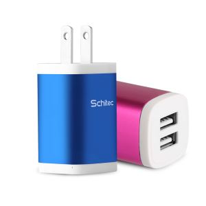 Wholesale Ce Certified 5V 2.1A Metal  Dual Port USB Wall Charger Plug for Phone Ipad