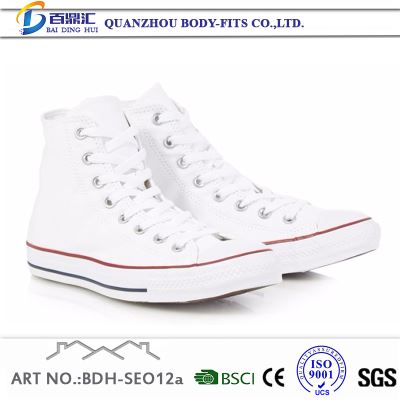 White Flat Canvas Sneakers Shoes For Mens Low And High Top Trainers