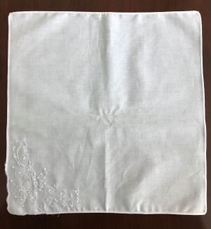 White Cotton Handkerchief with Scalloped Edge