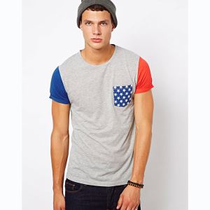 Custom Print Cotton Raglan T Shirt With Pocket On Chest