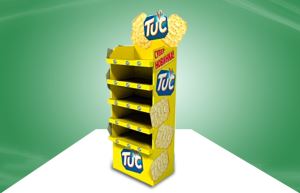 Yellow CMYK Offset Printing POS Cardboard Display Stands With Five Shelf For Food