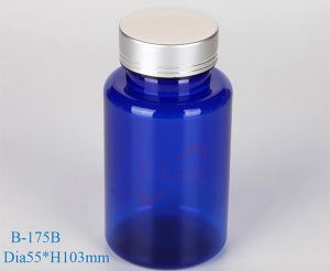 175cc Blue Round Shape PET Plastic Health Care Bottles and Container for Medicine Products with Aluminum Screw Lid