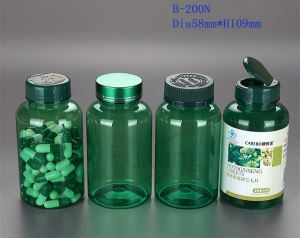 200cc Round Plastic PET Green Medicine Pill Bottle with Flip Cap,PET Plastic Vitamin Capsules Container