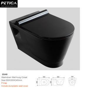 High Glossy Black White Wall Mounted Toilet Closet Smoothly Glaze Square Wall Hung Toilet Poland Hot Sale Bathroom Sets Sanitary Ware