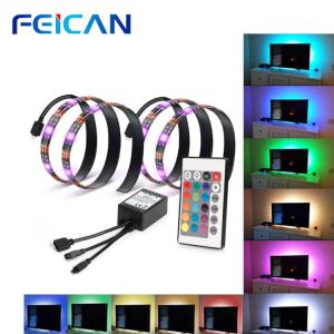 FEICAN 5V USB LED Strip 5050 RGB TV Background Lighting 60LEDs/m With IR 24keys Controller