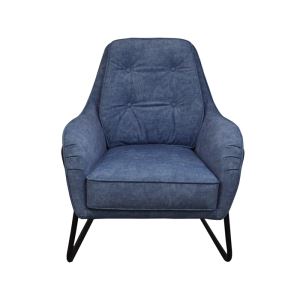 Black Matt Metal Legs Blue Fabric Accent Chair