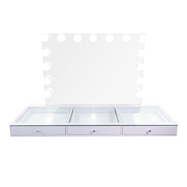Gloss Lacquer White Makeup Vanity with Hollywood Makeup Mirrors