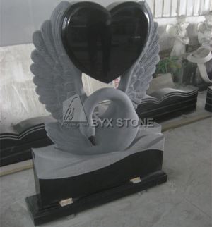 Black Granite Carved Swan Memory Monument Animal Pet Headstones Memorials